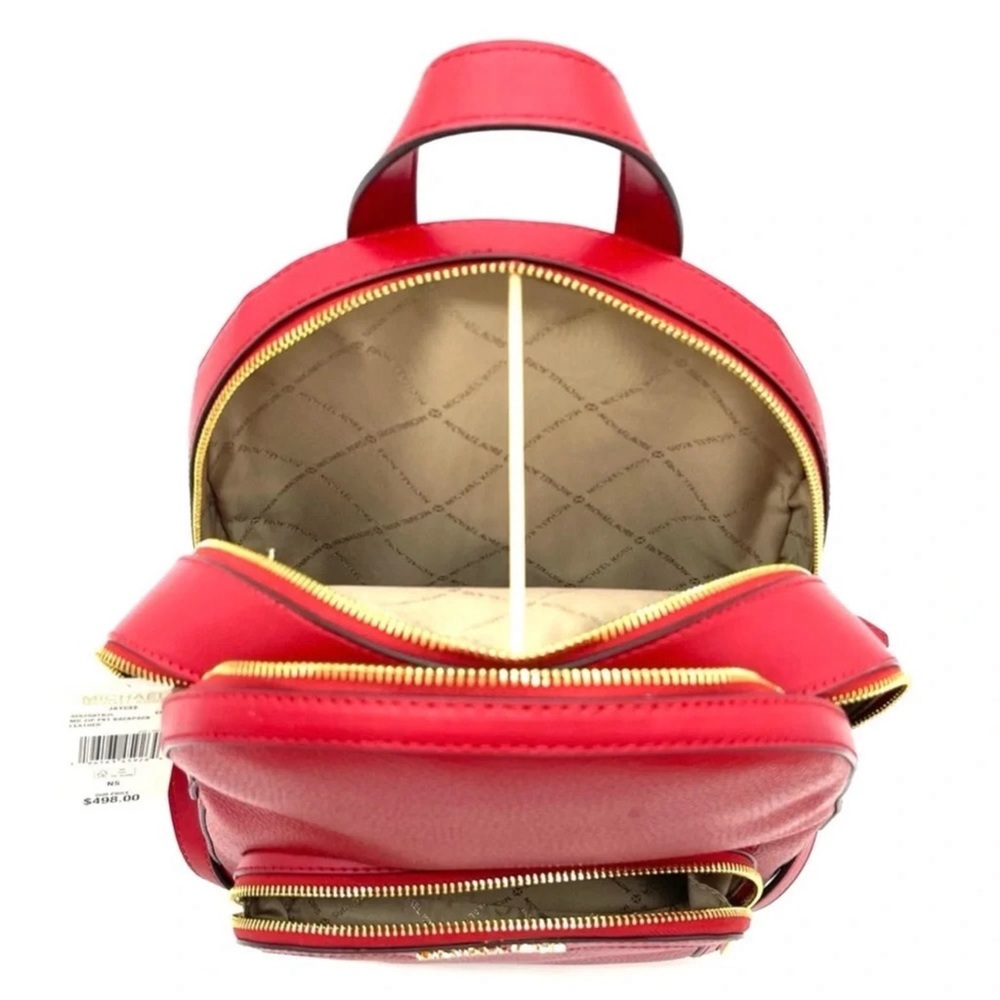 Michael Kors Medium Jaycee Zip Pocket Backpack Red/Gold - Picture 11 of 12